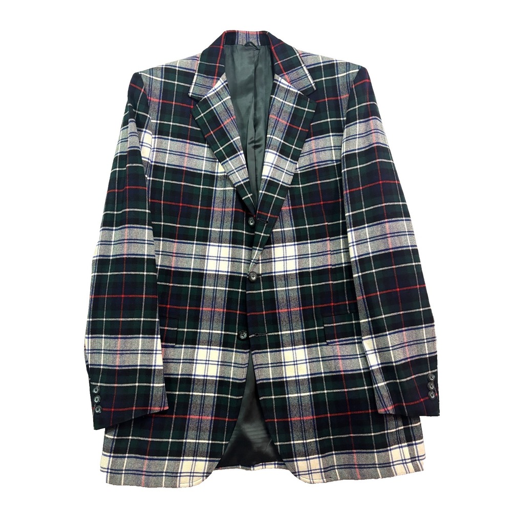 vtg 80s Wild Multi-Color Plaid 38L Soft Tweed Wool Blazer Jacket Sport Suit Coat